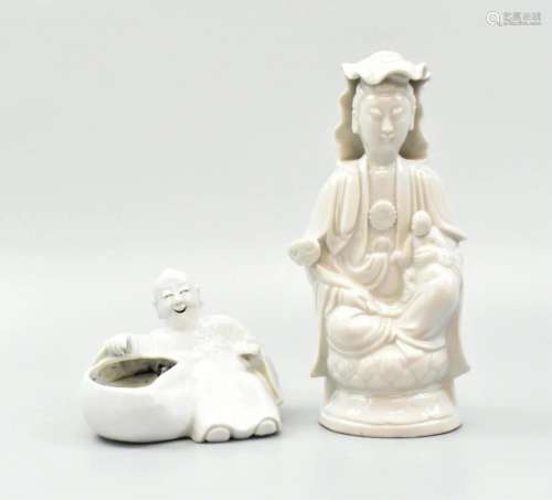 2 Chinese White Glazed Figure,19/20th C.