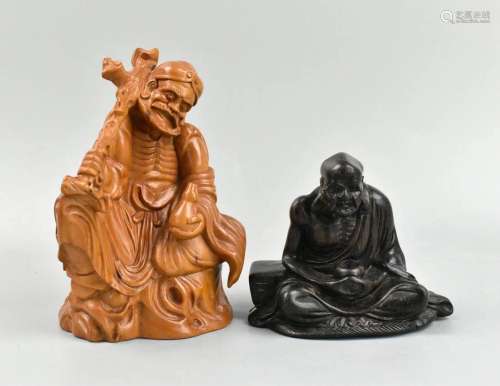 Two Chinese Wood Carved Luohan Figures