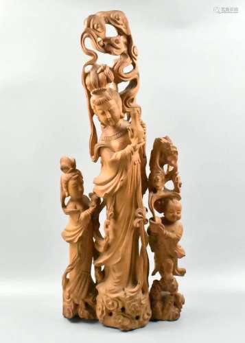 Large Chinese Boxwood Lady Figure,20th C