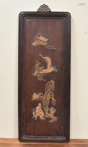 Chinese Wood Panel w/ Boxwood Inlay,Qing Dynasty