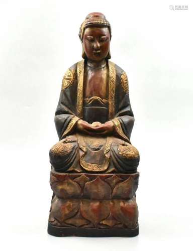 Chinese Gilt Wood Lacquered Guanyin Figurine