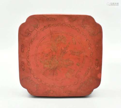 Chinese Red Lacquer Box With Gilt,Qing Dynasty
