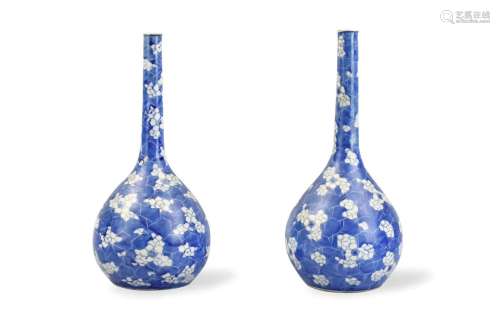 Pair of Chinese B & W Plum Flower Vase,Kangxi P.