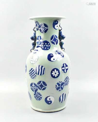 Chinese Celadon Glazed Blue & White Vase,19th C.