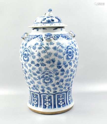 Chinese Blue & White Covered Temple Jar,19th C.