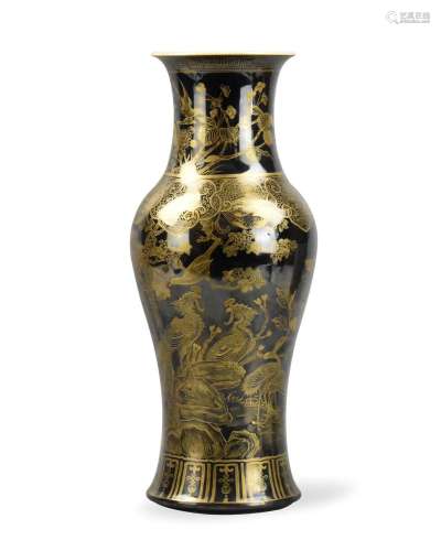 Chinese Gilt Mirror Black Glazed Vase, 19th C.