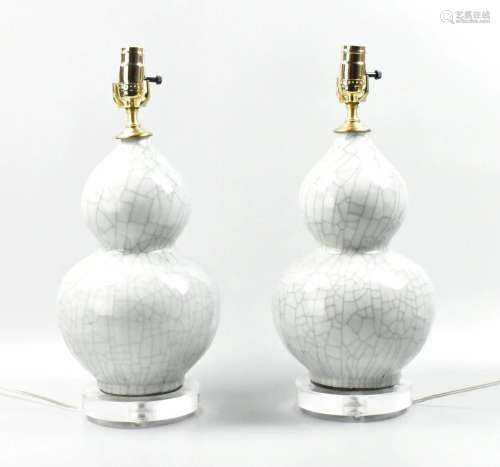 Pair of Chinese Ge Glazed Double Gourd Lamp Vases