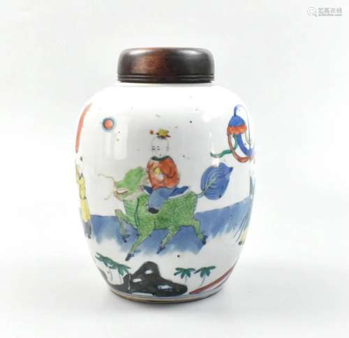 Chinese Famille Verte Jar w/ Boy on Kirin, 17th C.
