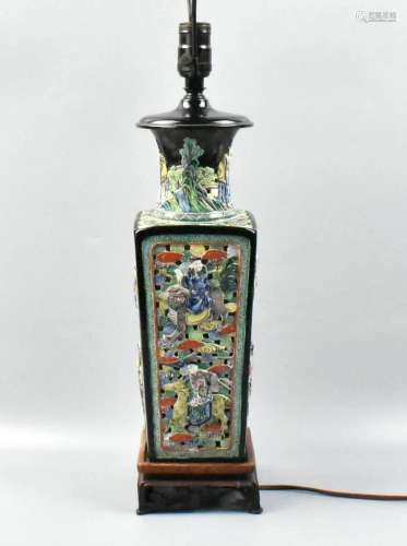 Chinese Square Reticulate Lamp Vase, 19th C.