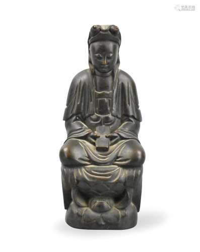 Chinese Wood Carved Guanyin Figure, Qing Dynasty