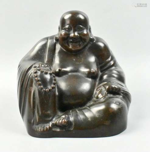 Chinese Bronze Buddha w/ Silver Wire Inlay, 19th C