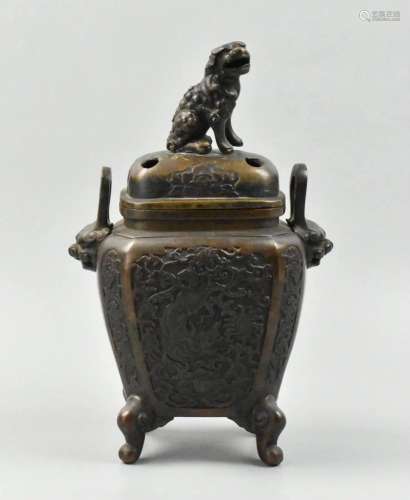Chinese Bronze Incense Burner w/ Cover, Qing D.