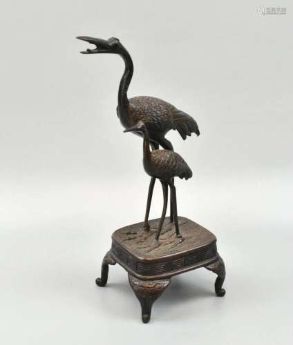 Chinese Bronze Cast Crane on Stand, Qing Dynasty