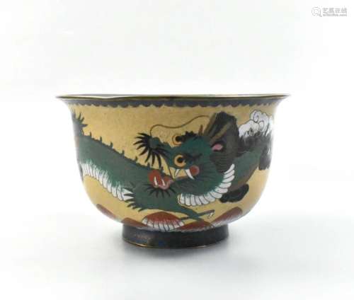 Large Chinese Cloisonne Bowl w/ Dragon, 19th C.