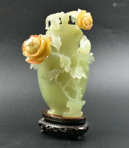 Chinese Jade Carved Covered Vase on Stand