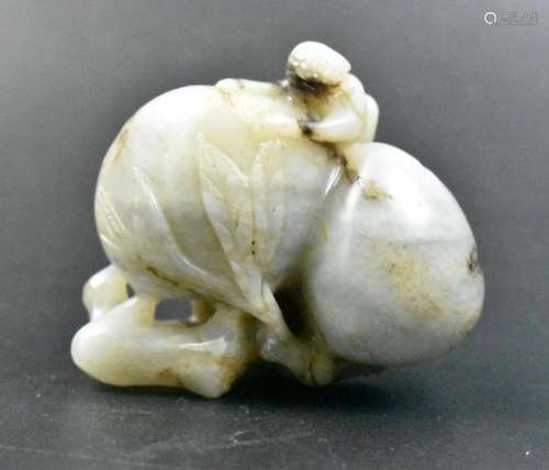 Chinese Jade Carved Monkey on Peach, Qing Dynasty