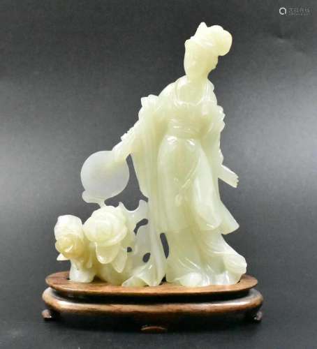 Chinese Jade Carved Lady Figure on Stand