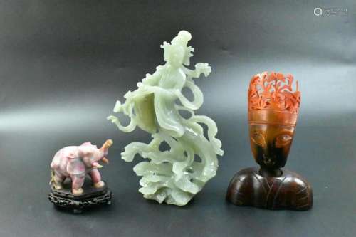 3 Chinese Jade And Horn Carving Articles