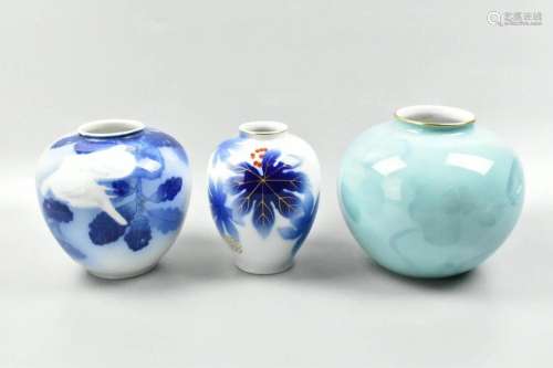 Three Japanese Fukuyama Porcelain Vases