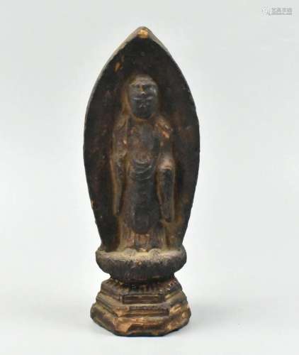 Antique Japanese Stone Carved Standing Buddha