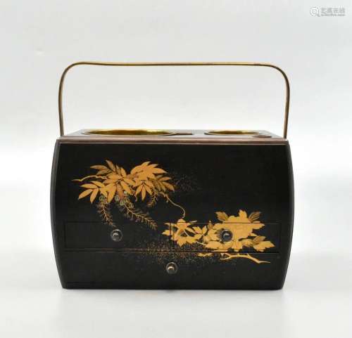 Japanese Lacquer Teapot Container w/ Handle,Meiji