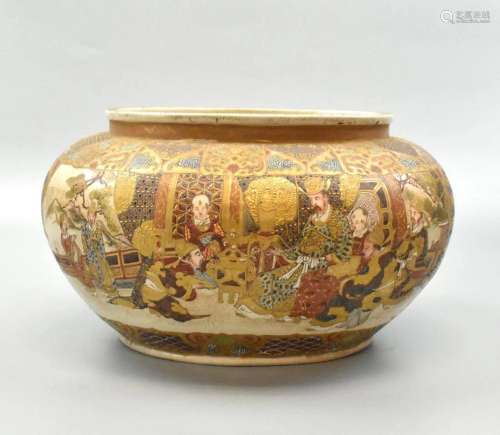 Large Japanese Sastuma Jar w/ Warriors, Meiji P.