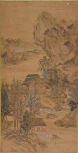 Chinese Silk Painting of Landscape,19th C.