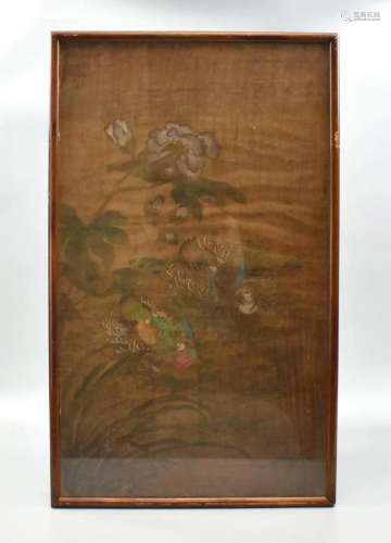 Chinese Silk Painting of Mandarin Ducks,Qing D.
