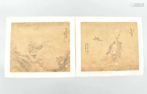 2 Chinese Immortal Painting, Qing Dynasty