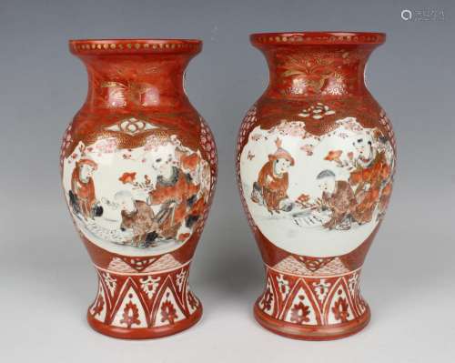 A pair of Japanese Kutani porcelain vases