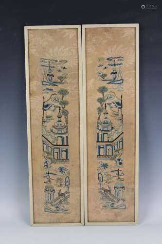 A pair of Chinese silk embroidered sleeve panels