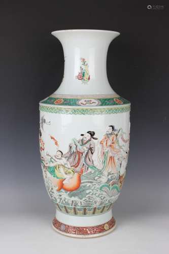 A Chinese famille verte relief moulded porcelain vase