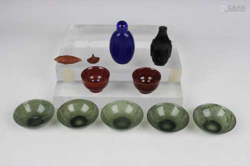 A set of five Chinese jade circular bowls