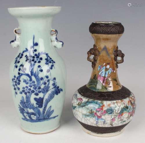 A Chinese blue and celadon glazed porcelain vase