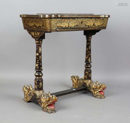 A Chinese Canton export lacquer work table