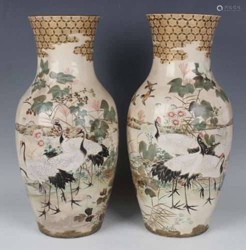 A pair of Japanese Satsuma earthenware vases