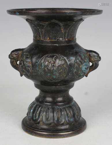 A Japanese brown patinated bronze vase