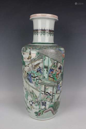 A Chinese famille verte porcelain rouleau vase