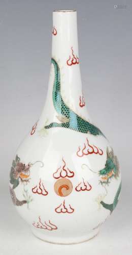A Chinese famille verte porcelain bottle vase