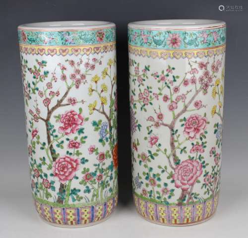 A pair of Chinese famille rose porcelain stick stands