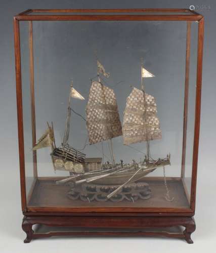 A Chinese silver and plated model of a naval gunship
