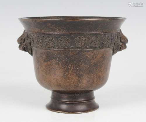 A Chinese brown patinated bronze censer