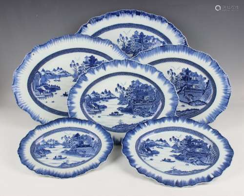 A graduated set of six Chinese blue and white export porcela...