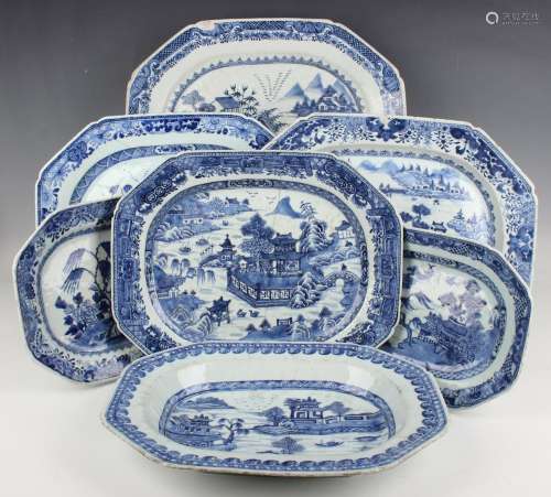 A group of seven Chinese blue and white export porcelain mea...