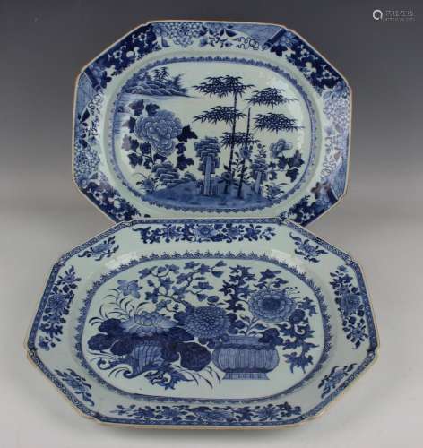 Two Chinese blue and white export porcelain meat dishes