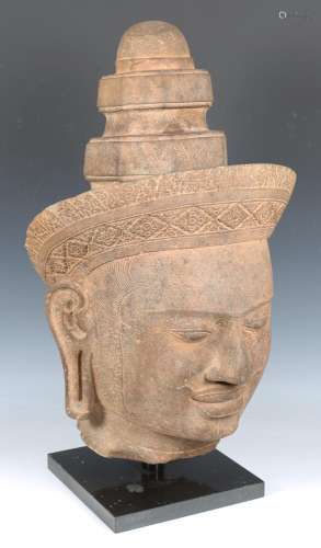 A large South-east Asian carved stone head of Buddha