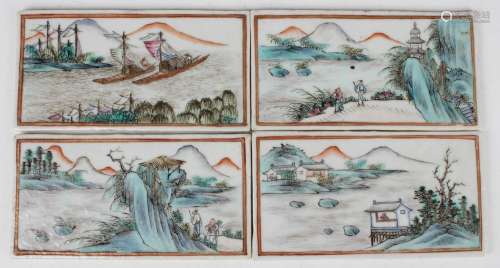 A set of four Chinese famille rose porcelain rectangular pla...