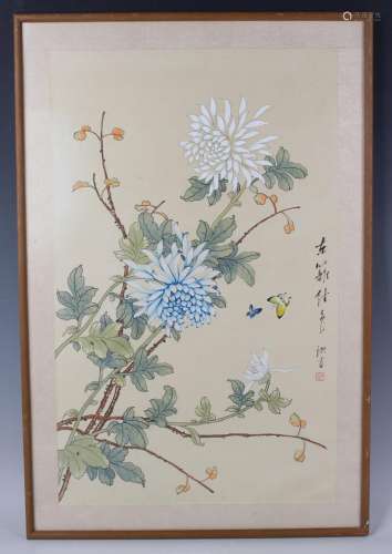 A group of three Chinese watercolour paintings on silk