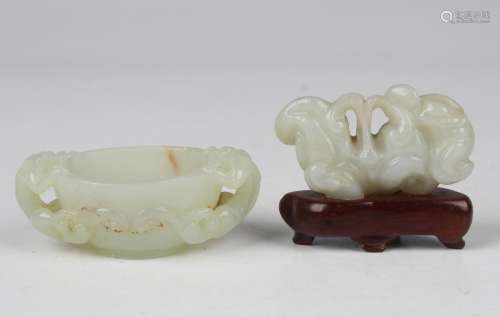 A Chinese pale celadon jade diminutive cup