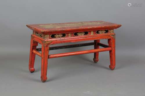 A Chinese red painted hardwood stool